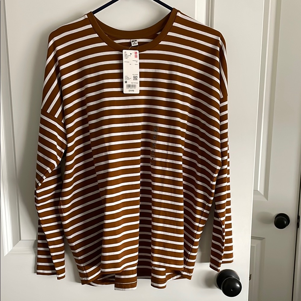 Brown and White Striped Long Sleeve Shirt
